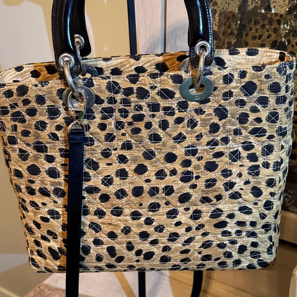 Christian Dior Lady Dior Leopard Large Satchel w/Crossbody Strap